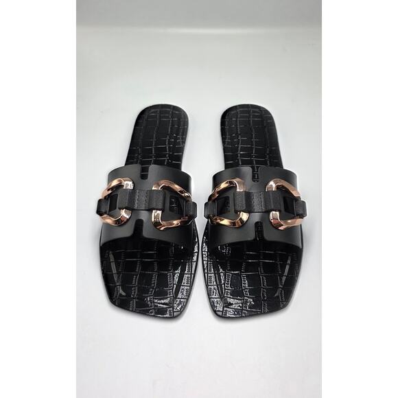 Unbranded Shoes - Black Slide Sandals with Rose Gold Hardware – Women’s Size 6.5/7